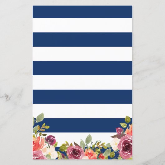 Menu mariage Ancre marine Floral Navy Blue (Dos)