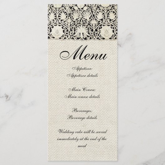 Menu Mariage Antique Dentelle Lin Blanc Classique Joli (Devant)