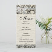 Menu Mariage Antique Dentelle Lin Blanc Classique Joli (Debout devant)
