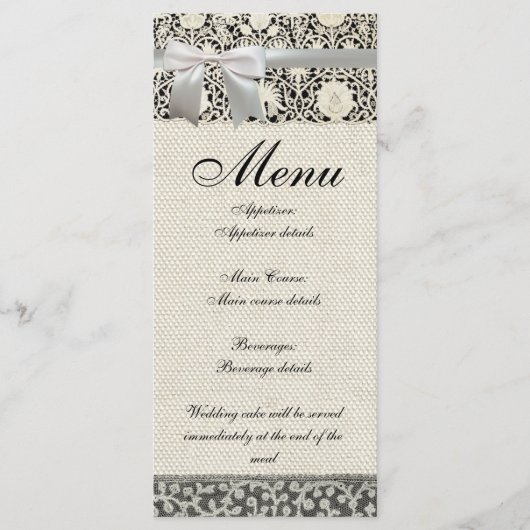 Menu Mariage Antique Dentelle Lin Blanc Classique Joli (Devant)