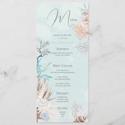 Menu Mariage Aqua Ocean & Shells (Devant)