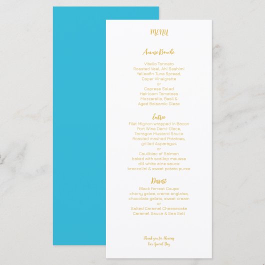 Menu Mariage Aqua Or (Devant / Derrière)