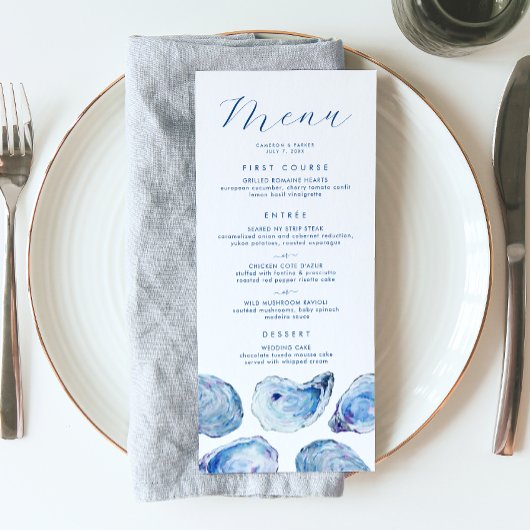 Menu Mariage Aquarelle Bleu Huître