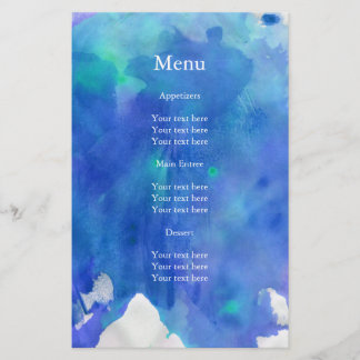 Menu Mariage Aquarelle bleue
