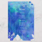 Menu Mariage Aquarelle bleue (Devant / Derrière)