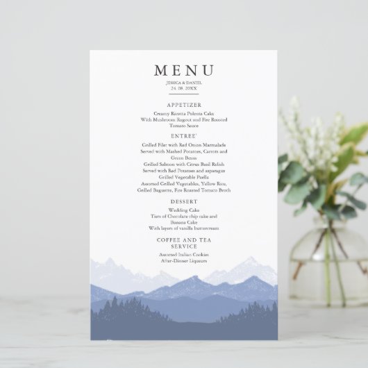 Menu Mariage Aquarelle Blue Mountain (Debout devant)