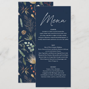 Menu Mariage aquarelle botanique floral bleu marine
