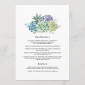 Menu Mariage aquarelle cactus succulents désertiques (Dos)