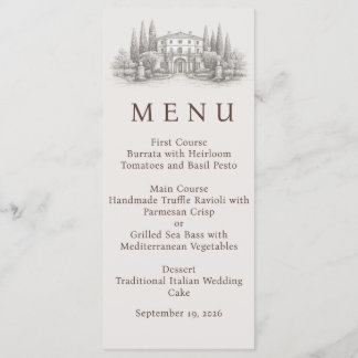 Menu Mariage aquarelle de villa italienne élégante