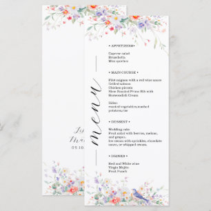 Menu Mariage Aquarelle Fleurs Fantaisistes et Oiseaux B
