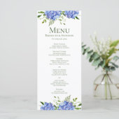 Menu Mariage Aquarelle Florale aux Hortensias Bleus (Debout devant)