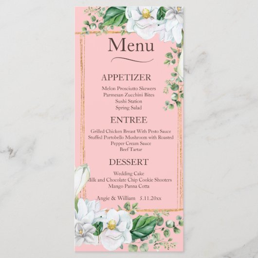 Menu Mariage Aquarelle Magnolia Blush (Devant)