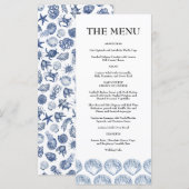 Menu Mariage aquarelle moderne bleu côtier plage (Devant / Derrière)