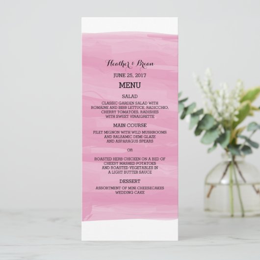 Menu Mariage Aquarelle rose (Debout devant)