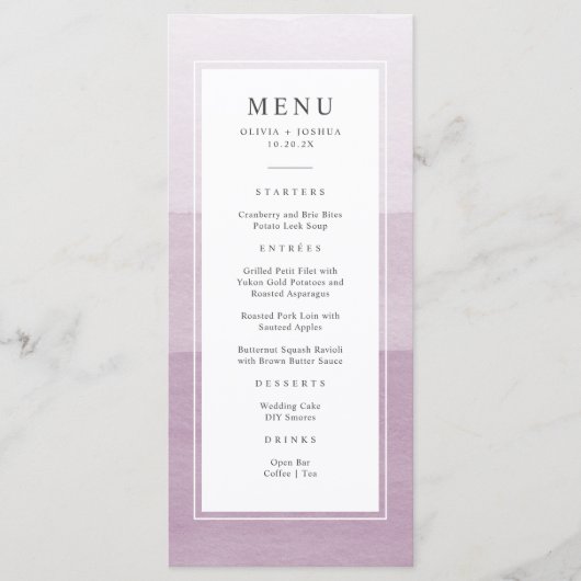 Menu Mariage aquarelle violet (Devant)