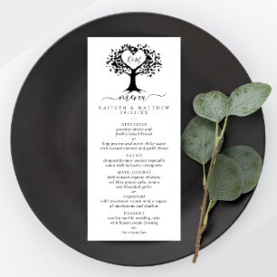Menu Mariage Arbre du Coeur du Monogramme noir et 