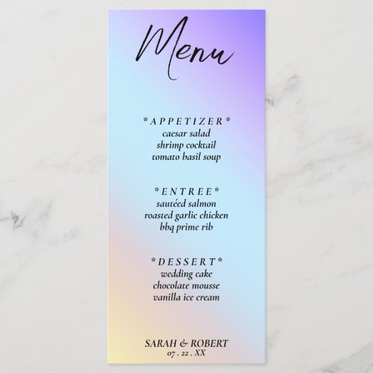 Menu Mariage arc-en-ciel Pastel Diagonal Ombre (Devant)
