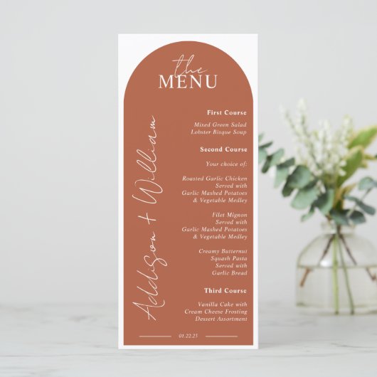 Menu Mariage Arch en terre cuite moderne (Debout devant)