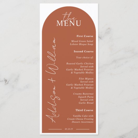 Menu Mariage Arch en terre cuite moderne (Devant)