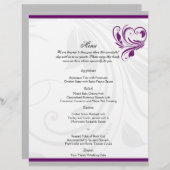 Menu Mariage Argent et Purple Floral Heart (Devant / Derrière)