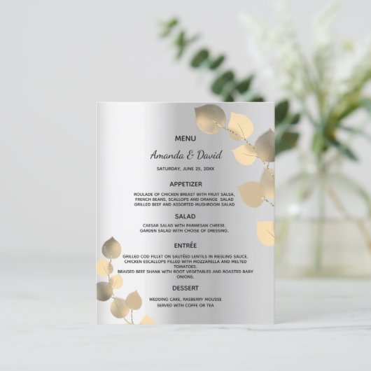 Menu mariage argent eucalyptus or (Debout devant)