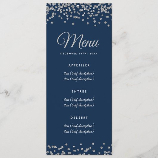 Menu mariage Argent Faux Parties scintillant Confe (Devant)