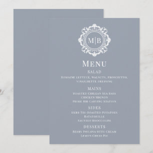 Menu Mariage Argent Monogramme Floral Orné