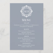 Menu Mariage Argent Monogramme Floral Orné (Devant)