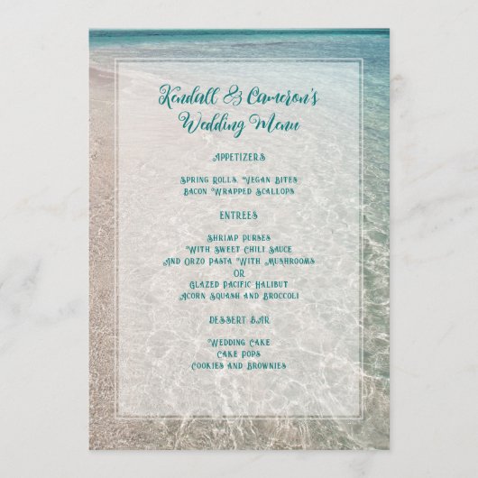 Menu Mariage Arrière - plan de plage (Devant)