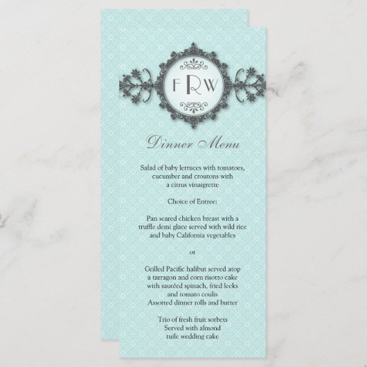 Menu Mariage Art Déco Band Aqua (Devant / Derrière)