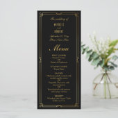 Menu Mariage Art Déco élégant Black Gold Frame (Debout devant)