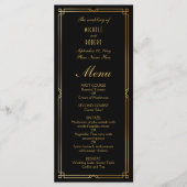 Menu Mariage Art Déco élégant Black Gold Frame (Devant)