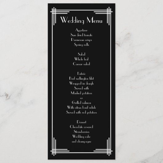 Menu Mariage Art Déco Gatsby Black White Great (Devant)