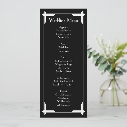 Menu Mariage Art Déco Gatsby Black White Great (Debout devant)