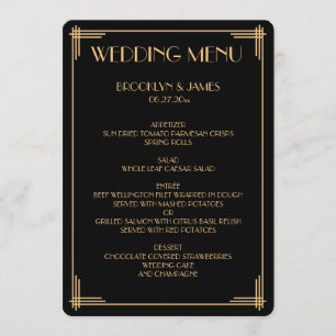 Menu Mariage Art Déco Gatsby Noir Rond