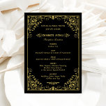 Menu Mariage Art déco noir et or vintage<br><div class="desc">Élégant et glamour menu de dîner mariage art déco inspiré du style vintage Gatsby et des années folles. La conception de la carte est composée d'un jeu de couleurs noir et or,  d'un cadre décoratif orné,  d'un monogramme personnalisé et d'un texte de menu,  et d'un motif graphique à l'arrière.</div>