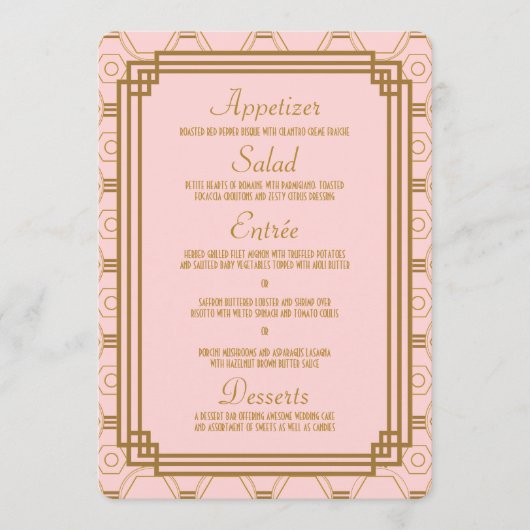 Menu Mariage Art déco rose (Devant)