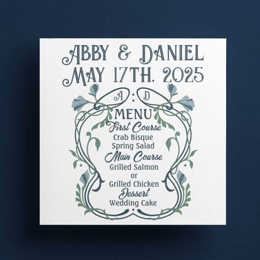 Menu Mariage Art Nouveau Blue-Green