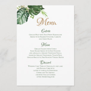 Menu Mariage artistique de feuilles de palmier vert tro
