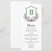 Menu Mariage au blason floral blanc violet (Devant / Derrière)