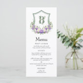 Menu Mariage au blason floral blanc violet (Debout devant)