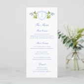 Menu Mariage au blason floral bleu (Debout devant)