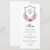 Menu Mariage au blason floral rose (Devant / Derrière)