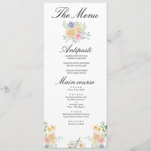 Menu Mariage au champ de tournesols dorés papillon (Devant)