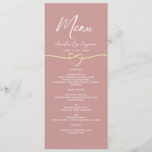 Menu Mariage au Cœur de Corde en Or Rose Poussiéreux