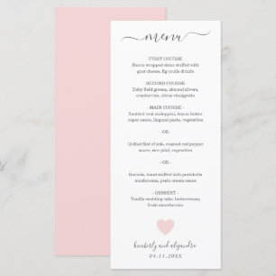 Menu Mariage au cœur rose mignon