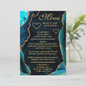 Menu Mariage au marbre d'agate paillettes sarcelle et o (Debout devant)