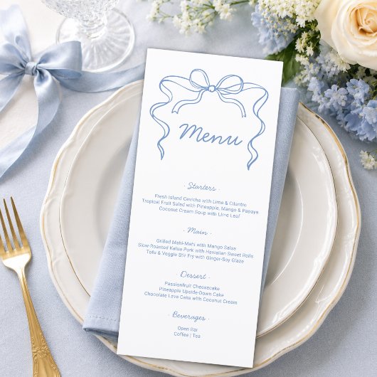 Menu Mariage au Ruban Bleu Élégant