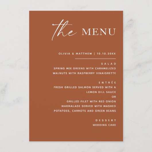 Menu Mariage Automnal à Sienne | Terracotta Chaud Brun (Devant)