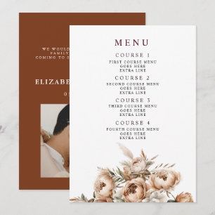 Menu Mariage automnal floral bohème rustique en terre c